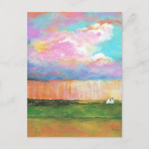 Landscape Art Painting Rainstorm Tiny Farm House Postcard