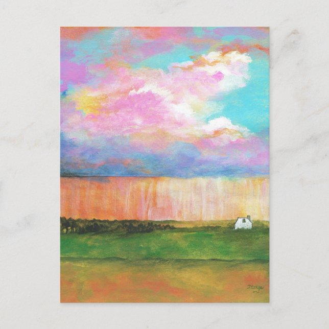 Landscape Art Painting Rainstorm Tiny Farm House Postcard (Front)