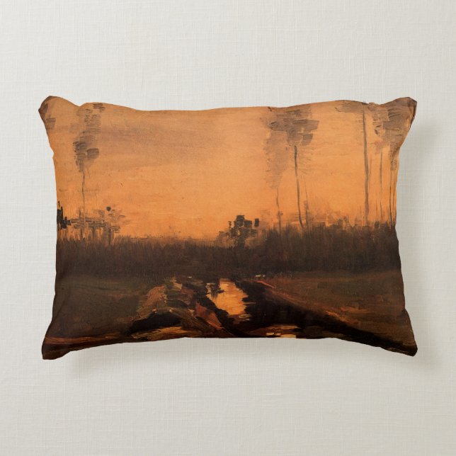 Landscape at Dusk by Vincent van Gogh Decorative Cushion (Front)