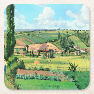 Landscape at Les Patis, Pontoise, famous painting, Square Paper Coaster
