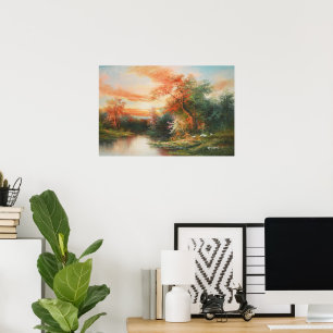 Landscape at sunset painting poster