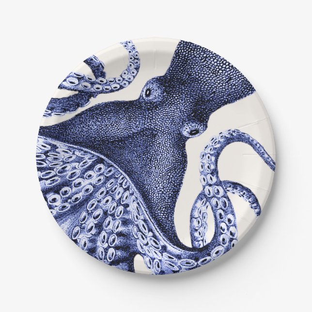 Landscape Blue Octopus Paper Plate (Front)