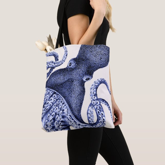 Landscape Blue Octopus Tote Bag (Close Up)