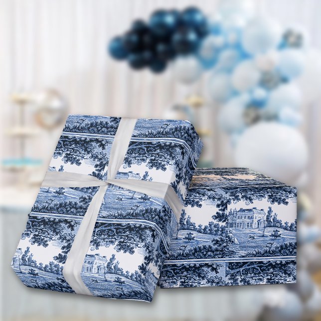 Landscape Blue Victorian Home Wrapping Paper (Creator Uploaded)