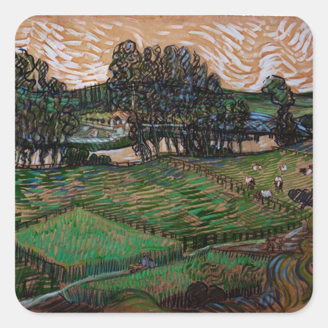 Landscape, Bridge Across Oise by Vincent van Gogh Square Sticker (Front)