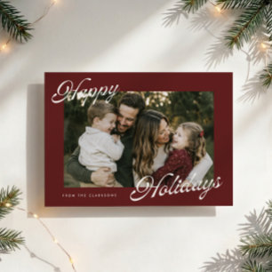 Landscape Burgundy Happy Holidays Photo Card