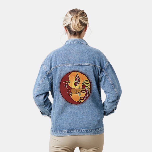 Landscape Button - Kokopelli Moon Feather 1 Denim Jacket (Model)