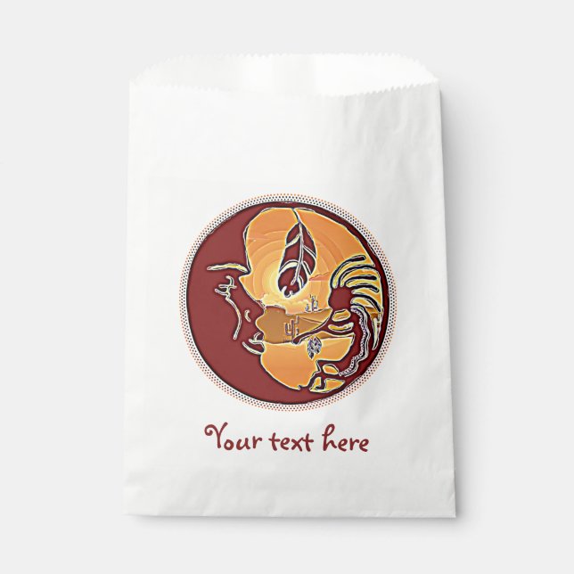 Landscape Button - Kokopelli Moon Feather 1 Favour Bags (Front)