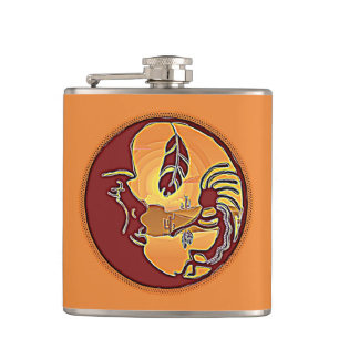 Landscape Button - Kokopelli Moon Feather 1 Hip Flask