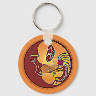 Landscape Button - Kokopelli Moon Feather 1 Key Ring