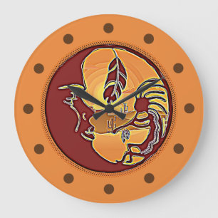 Landscape Button - Kokopelli Moon Feather 1 Large Clock