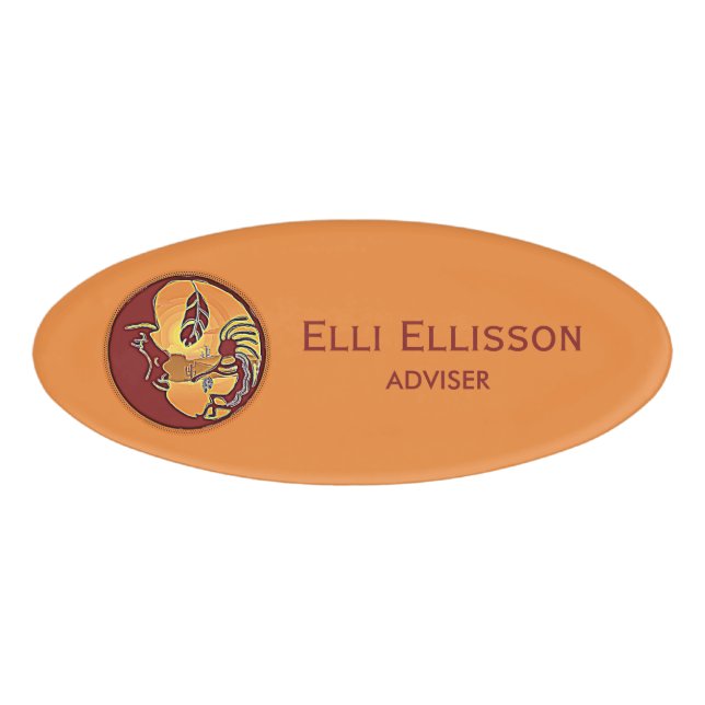 Landscape Button - Kokopelli Moon Feather 1 Name Tag (Front)