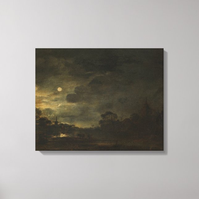 Landscape by moonlight, Aert van der Neer, 1630 - Canvas Print (Front)
