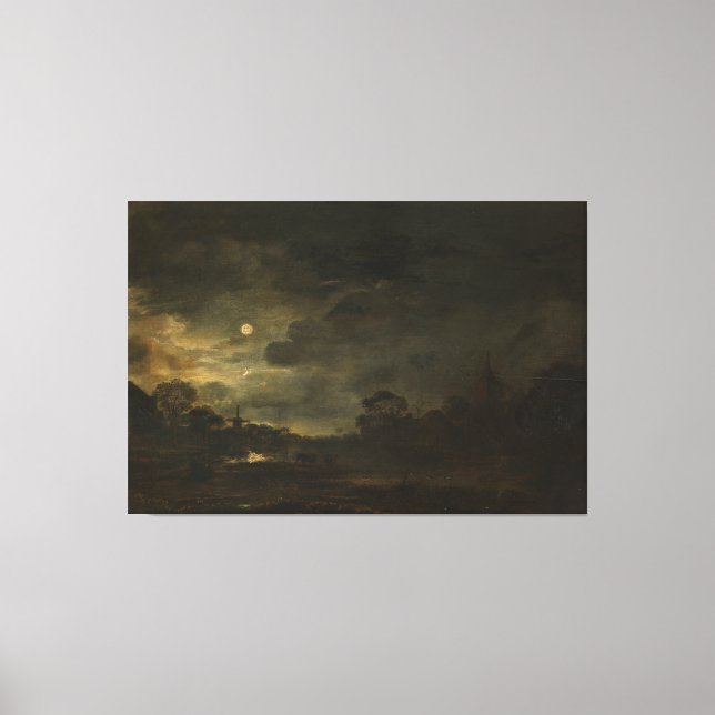 Landscape by moonlight, Aert van der Neer, 1630 - Canvas Print (Front)