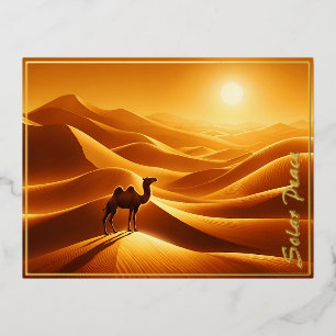 Landscape camel desert decor sunshine dry  foil holiday postcard