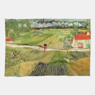 Landscape, Carriage and Train by Vincent van Gogh Tea Towel