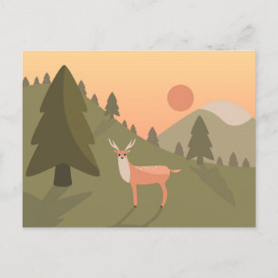 Landscape Deer Mountain Nature Wild Park Sunset Po Holiday Postcard