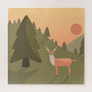 Landscape Deer Mountain Nature Wild Park Sunset Po Jigsaw Puzzle