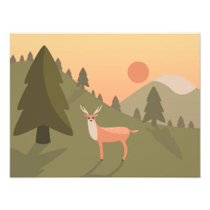 Landscape Deer Mountain Nature Wild Park Sunset Po Photo Print