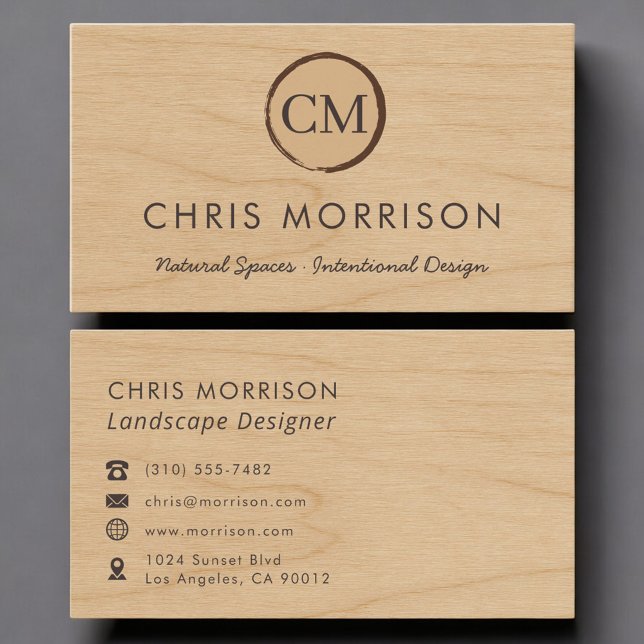 Landscape Design Wood Monogram Professional Business Card (Creator Uploaded)