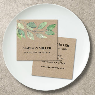 Landscape Designer Watercolor Greenery Square Business Card