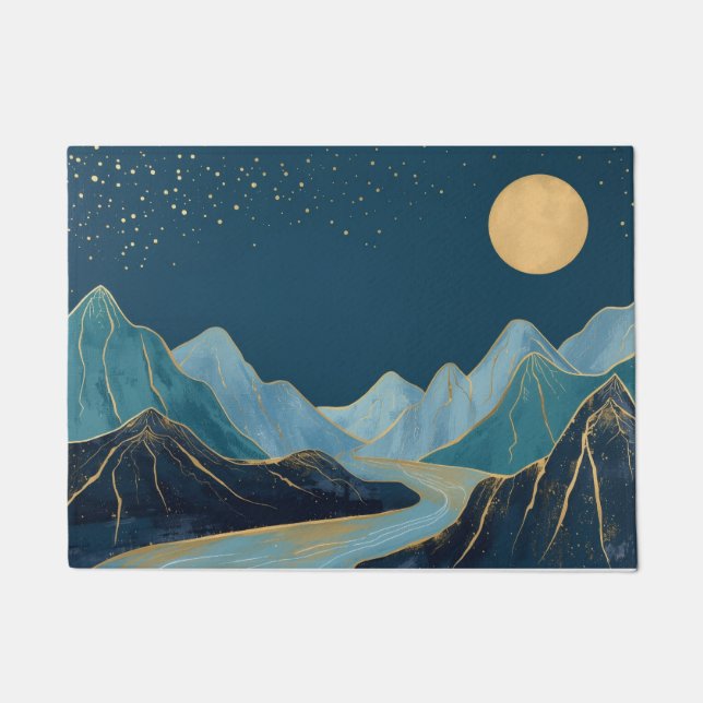 landscape Golden Peaks Under a Night Sky  Doormat (Front)