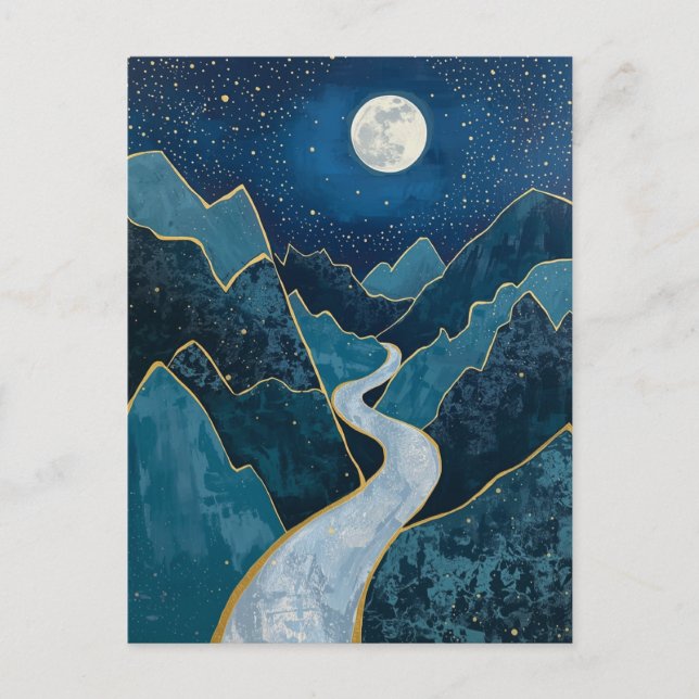 landscape Golden Peaks Under a Night Sky  Postcard (Front)