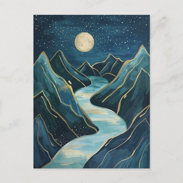 landscape Golden Peaks Under a Night Sky  Postcard (Front)