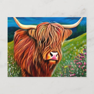 Landscape Highland Cow Painting Postcard