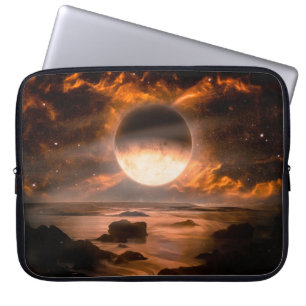 Landscape in fantasy alien planet with flaming moo laptop sleeve