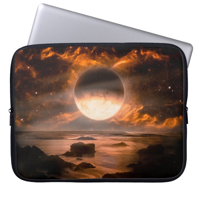 Landscape in fantasy alien planet with flaming moo laptop sleeve (Front)