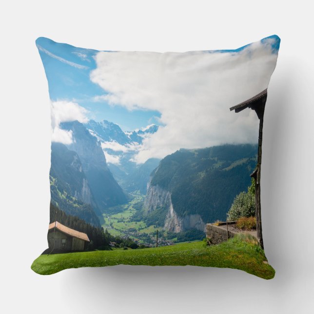 Landscape in Lauterbrunnen valley in Switzerland Cushion (Front)