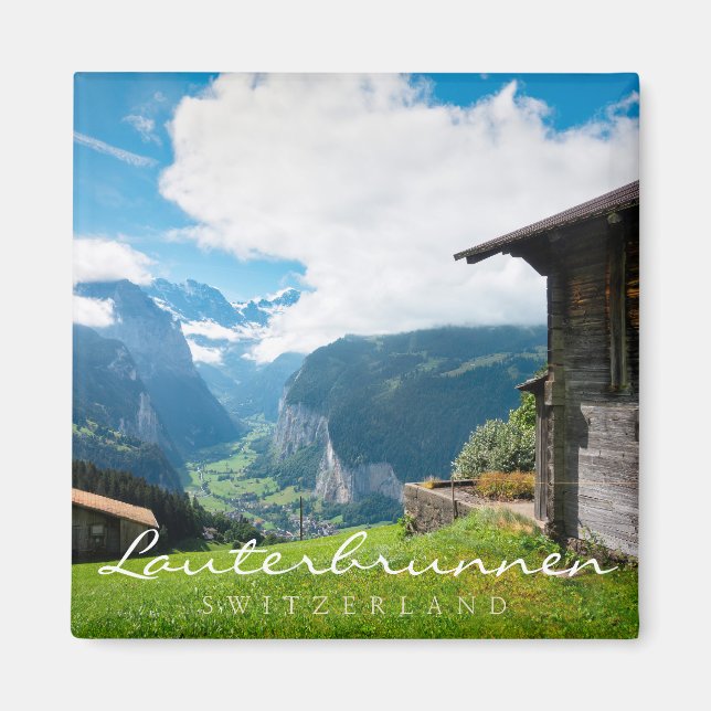 Landscape in Lauterbrunnen valley in Switzerland Magnet (Front)