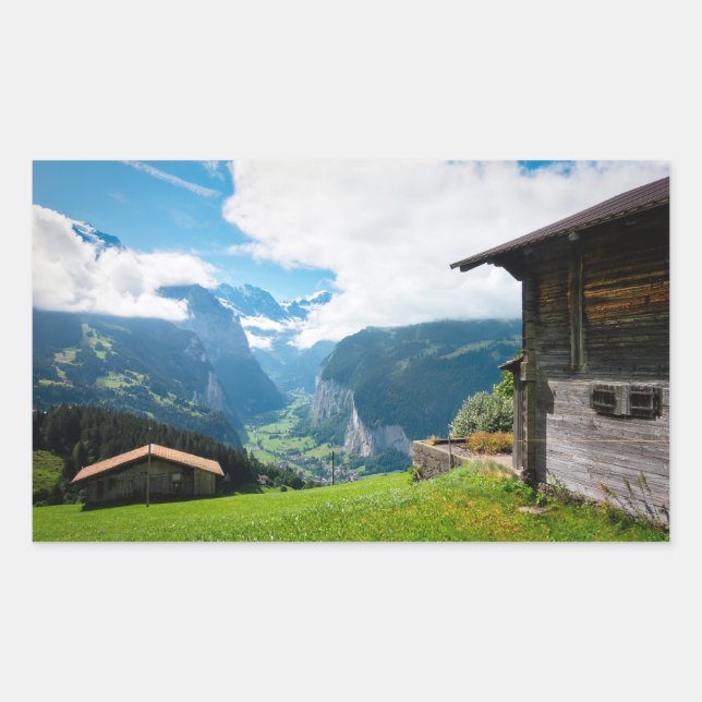 Landscape in Lauterbrunnen valley in Switzerland Rectangular Sticker (Front)