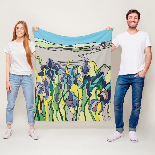Landscape in stained glass style fleece blanket (In Situ)