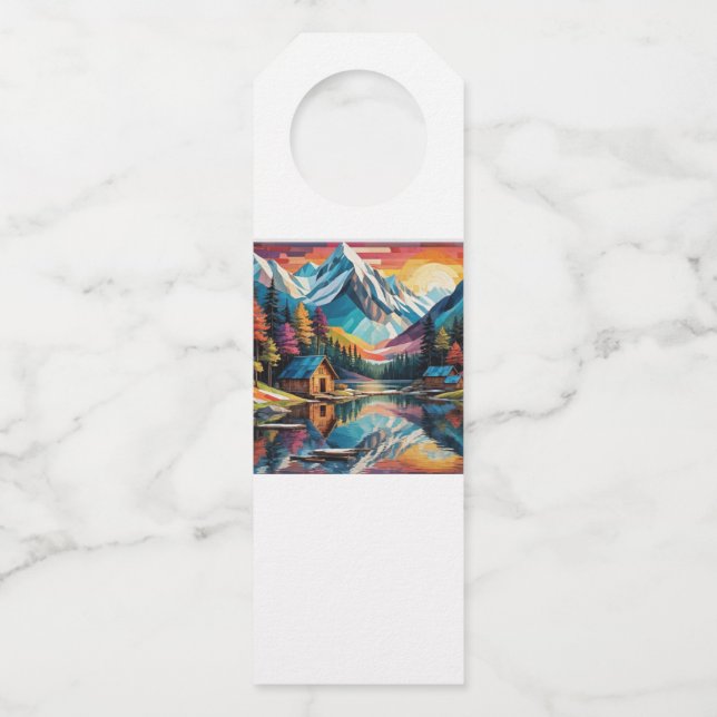 Landscape lake Mountain forest  Bottle Tag (Front)