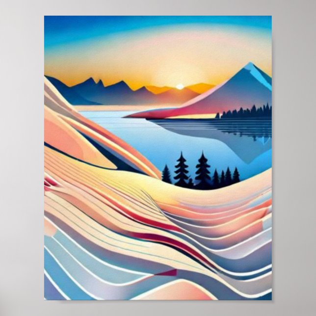 Landscape Mountains Abstract Sunset Sunrise Poster (Front)