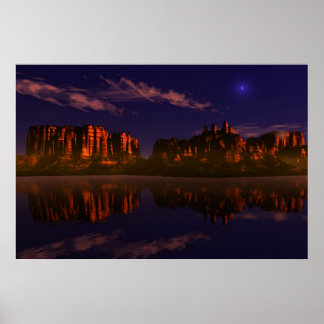 landscape, mountains in the sunset poster