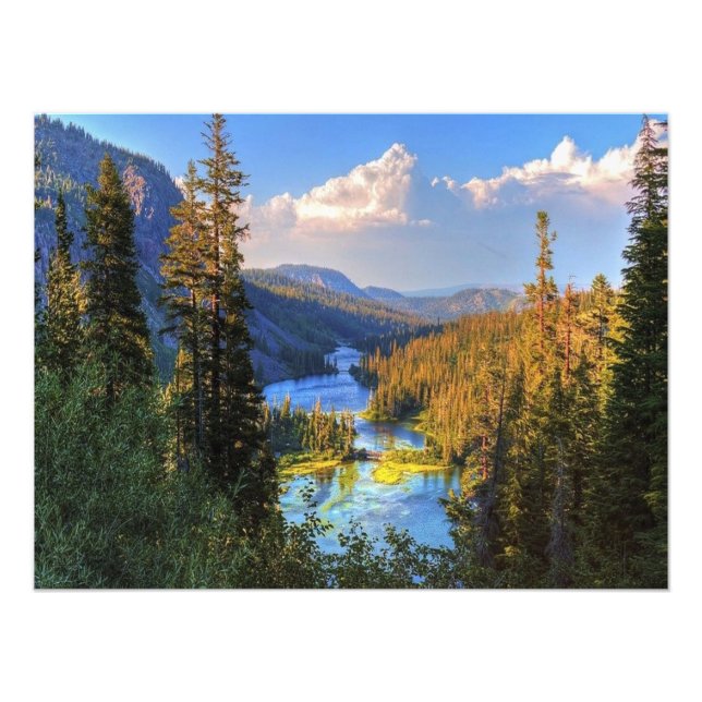 Landscape Mountains Stream Cloudy Sky Nature Print (Front)