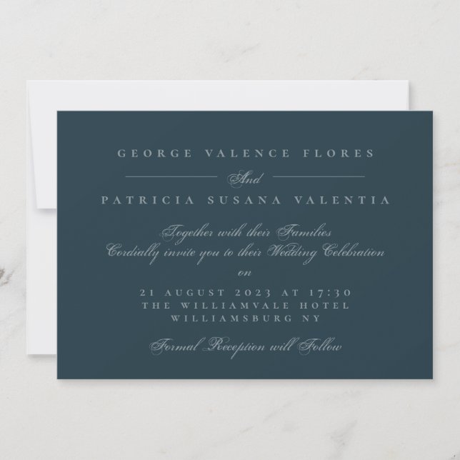 Landscape Navy Formal Calligraphy Elegant Wedding Invitation (Front)