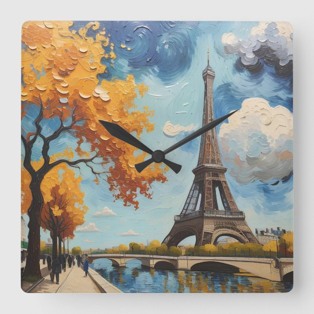 Landscape of Paris Square Wall Clock (Front)