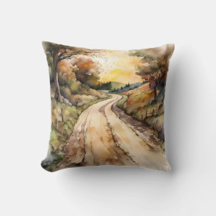 Landscape of Sunset Country Road Cushion
