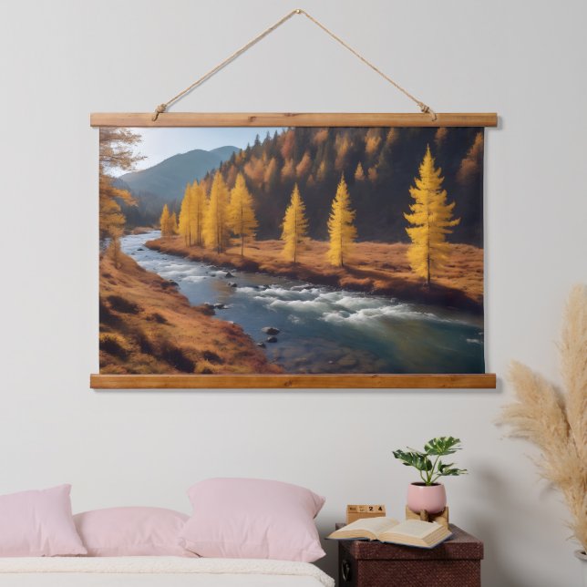 Landscape of the river in the forest in spring hanging tapestry (Bedroom)