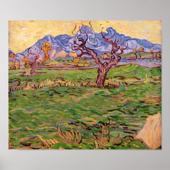 Landscape Olive Tree Mountains, Van Gogh Fine Art Poster (Front)