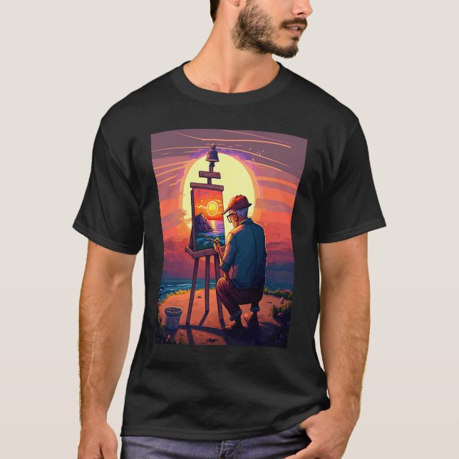 Landscape Painting Collector Painter Dad In Sunset T-Shirt (Front)