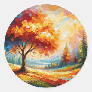 Landscape Painting With Bright Colours Classic Round Sticker