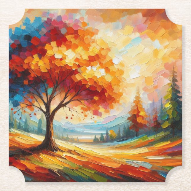 Landscape Painting With Bright Colours Paper Coaster (Front)