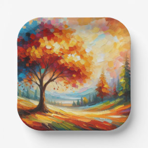 Landscape Painting With Bright Colours Paper Plate