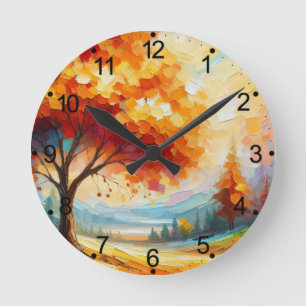 Landscape Painting With Bright Colours Round Clock
