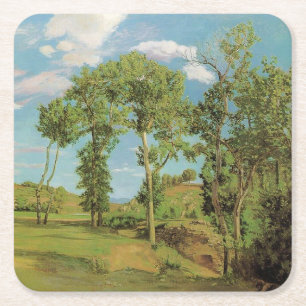 Landscape Paysage Frederic Bazille Impressionist Square Paper Coaster